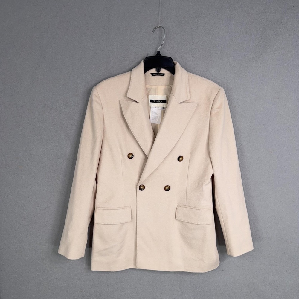 Votre Nom Blazer Womens 3 Beige Wool Angora Cashmere Double Breasted Jacket